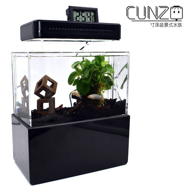 Mini Plastic Aquarium Draagbare Desktop Aquaponic Aquarium Betta Vis Kom Met Water Filtratie Led & Stille Luchtpomp Voor decor