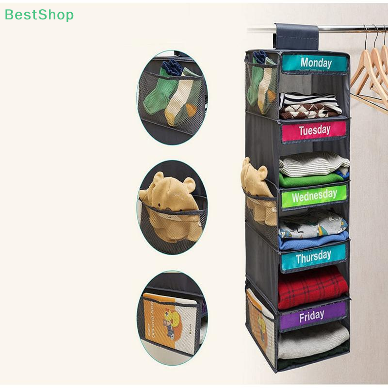 Organizer na ubrania z 5 półkami, tygodniowy, dla dzieci, wiszący organizer robić szafy, półki wiszące z motywem dni tygodnia dla dzieci.