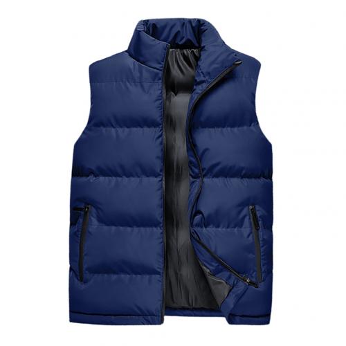 Heren winter effen kleur mouwloos vest jas opstaande kraag dik warm vest herenkleding herenjas: Blauw / 2xl