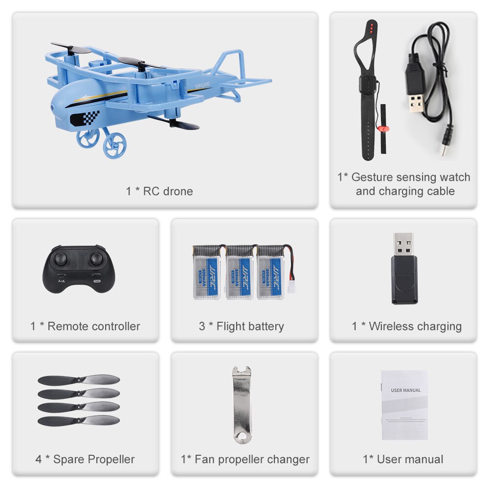 JJRC H95 RC Plane Mini Airplane Altitude Hold Function Auto Hover Headless Mode 360 Rotation One Button Takeoff Outdoor Toy: Blue 3B Watch