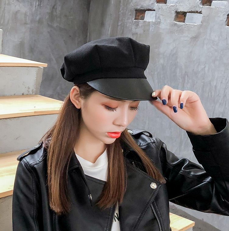 Boina de tela de lana de color sólido con retazos gorra octogonal artista gorro primavera Otoño Invierno boina para mujer