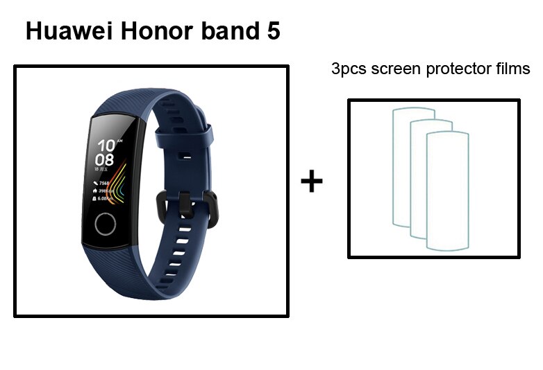 Huawei-pulsera inteligente Honor Band 5 Original, pulsera con control del ritmo cardíaco, presión del sueño y del oxígeno en sangre, detección AMOLED, para natación: CN Blue add films