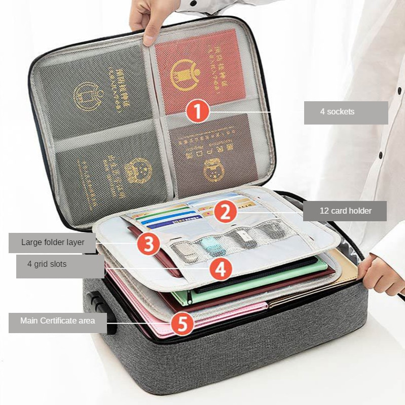 Porte-documents étanche de grande capacité pour hommes, pochette de documents A4, sacs à main d'affaires, certificat d'organisation du téléphone, sacs à serrure combinée