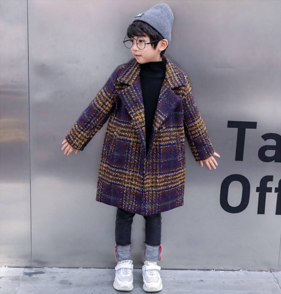 Lange Wollen Jas Voor Jongens Plaid Jassen Dikke Jongen Wollen Winterjas Kids Snowsuit Jongen Blends Jassen Kinderen Jas Baby jongen Kleding