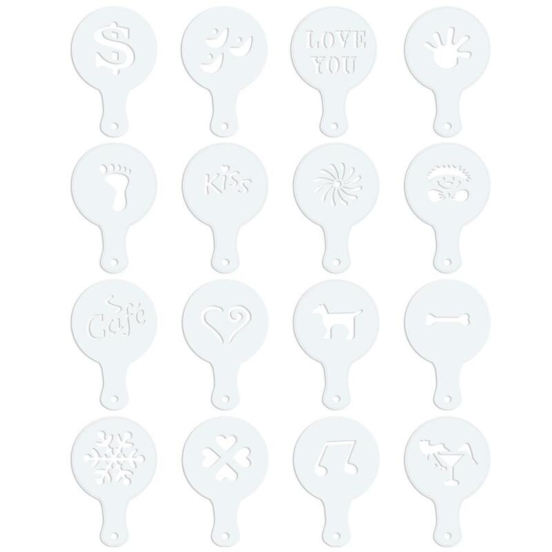 16pcs/set Funny Coffee Latte Cappuccino Coffee Pad Duster Strew For Coffee Decor Template Stencils Art Flowers Spr R0T4: Default Title
