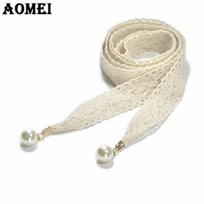 Cinturón de cintura de encaje blanco y negro para mujer, con cuentas de perlas y acrílico para vestido de , cinturón de cadena para mujer: White and Pearl Bead