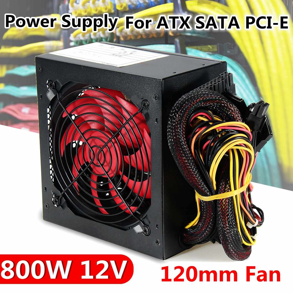 Max 800W ATX SLI PCI-E 12cm Fan 20/24pin 12V 2.0 Passive PFC Power Supply Silent Fan PC Computer SATA Gaming PC Power Supply