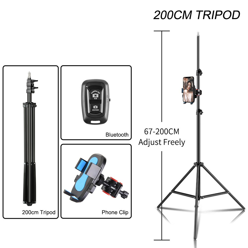 Stativ für iPhone praktisch Stativ mit Telefon Halfter und Fernauslöser Kompatibel mit iPhone/Android Perfekte für Selfie Video: 200cm Stativ