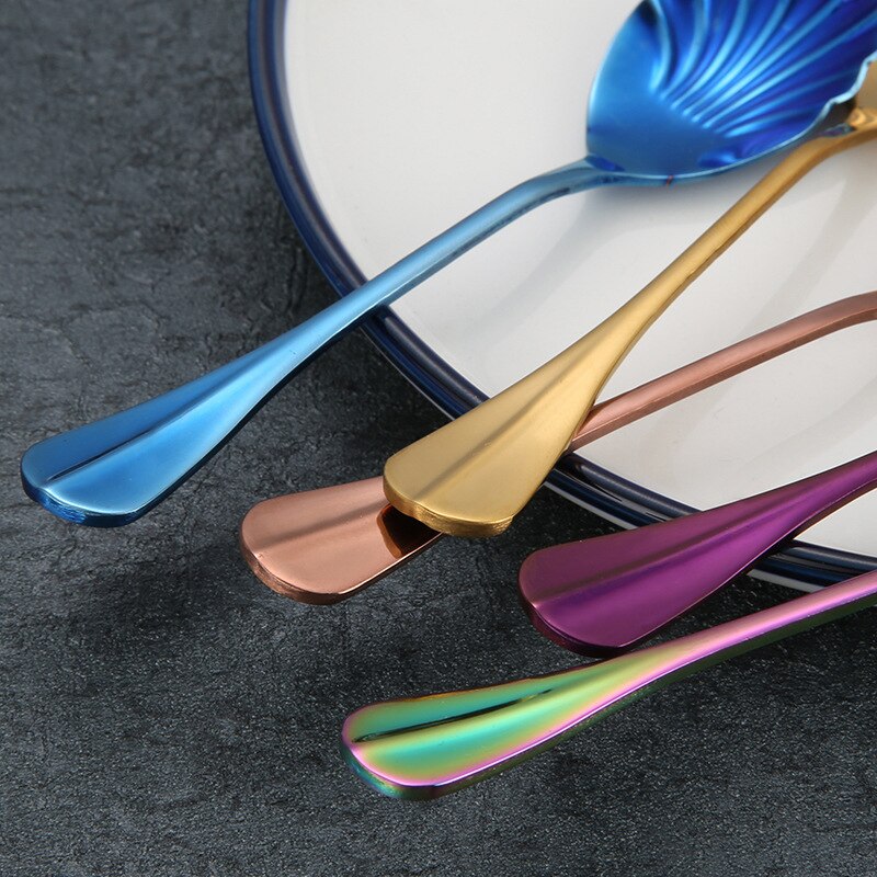 Shell Shape Stainless Steel Spoon Teaspoons Coffee Spoons Ice Cream Sugar Dessert Spoons Tableware Kitchen Accessories