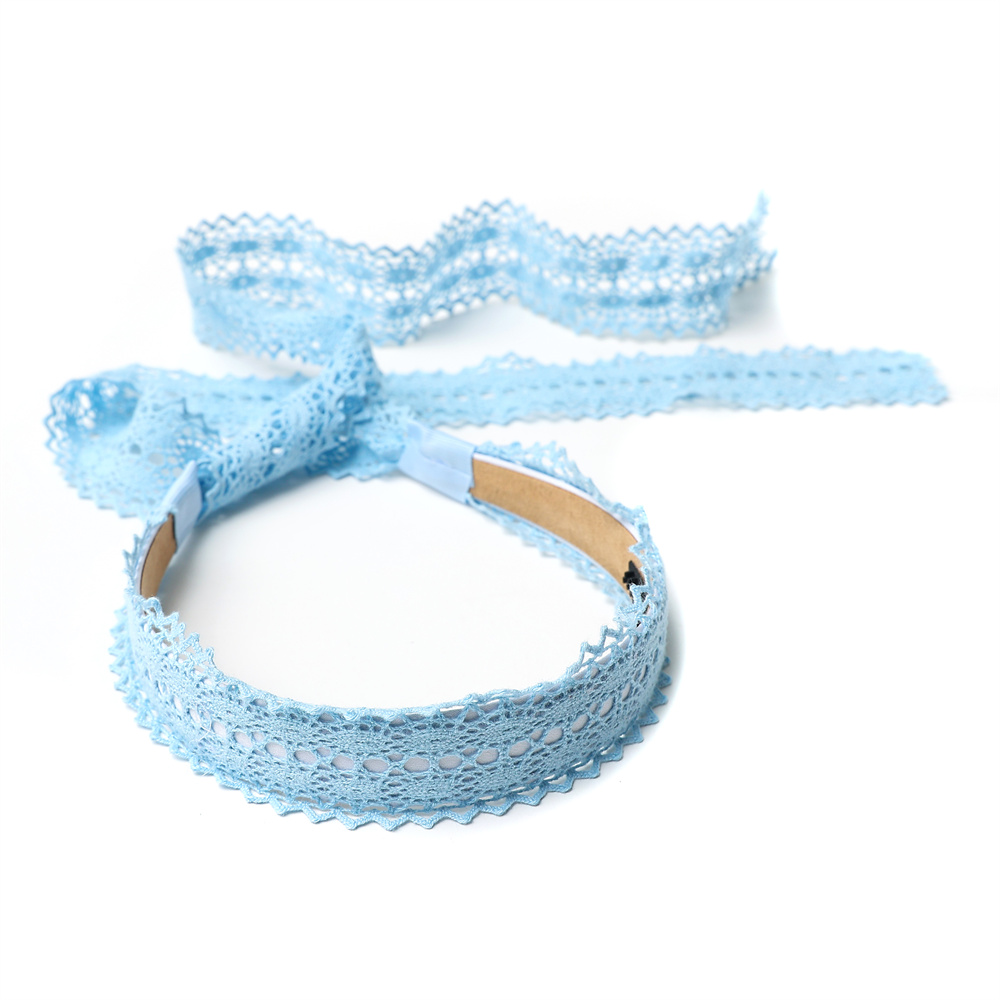 Hårbånd i bomuldsblonder, farverigt, elegant hårsløjfe, hårtilbehør, hårpandebånd med krøllet hår: Koralrød