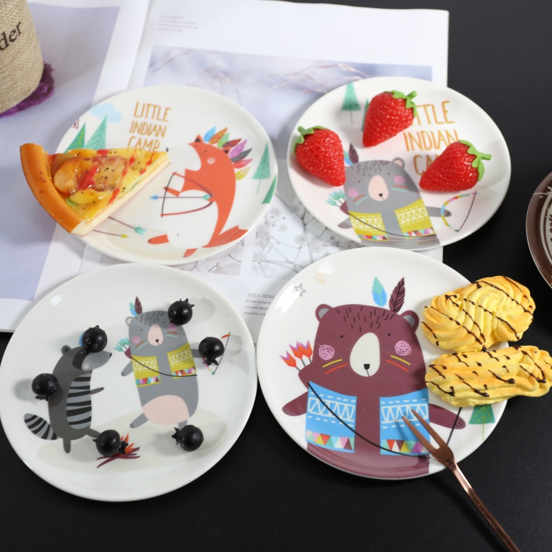 1 PC mélamine dessin animé assiette Imitation porcelaine vaisselle Dessert plat enfant petit déjeuner assiette mignon plat