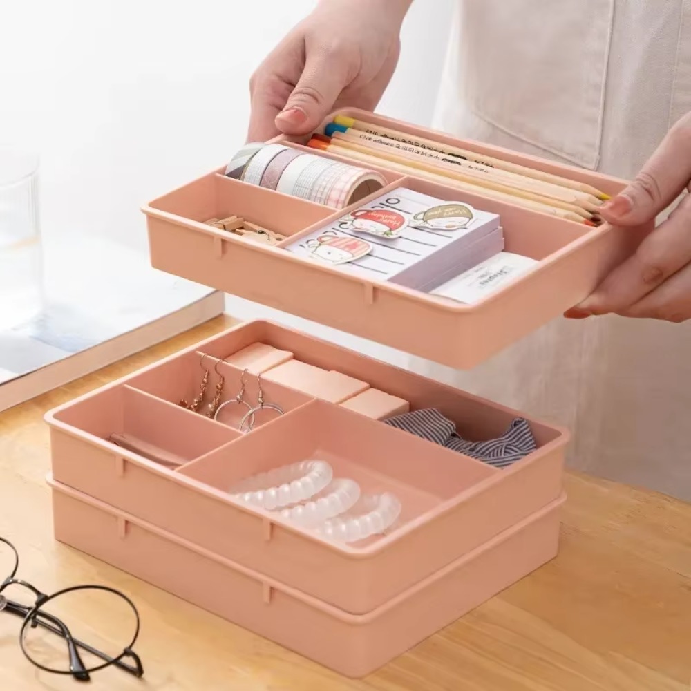 Organizador de cajones de escritorio, caja de almacenamiento de papelería para artículos diversos, contenedor, organizador de maquillaje y cosméticos, contenedor divisor de cajón para el hogar y la Oficina