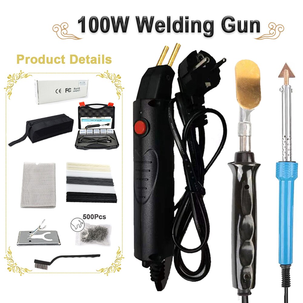 100W Plastic Welding Machine Stapler Electric Soldering Iron Car Bumper Repair Kit PVC Portable Garage Tool With Storage Bag