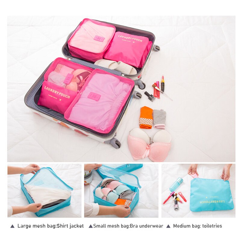 Nylon Imballaggio Cube Borsa Da Viaggio 6 Pezzi Set di Grande Capacità Borse Da Viaggio Unisex Abbigliamento Smistamento Bagagli Organizzatori Duffle Sacchetto Degli Uomini Delle Donne