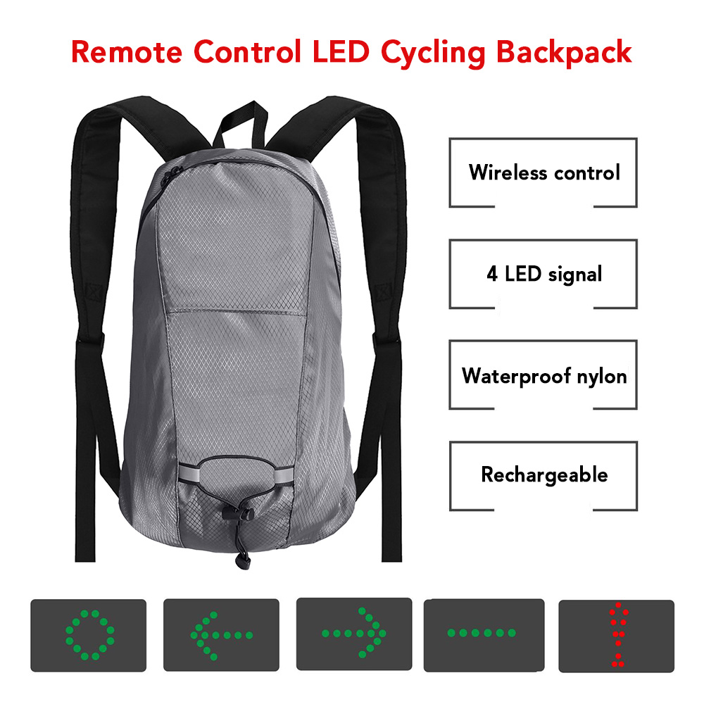 Sac à dos de vélo avec clignotant LED, 15L, avec indicateur de direction, lumière de sécurité aste par USB, étanche, sans fil, RC