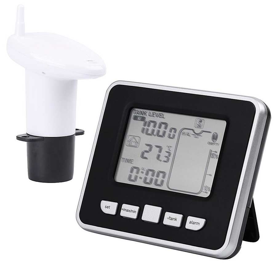 Ultrasonic Water Tank Level Meter Temperature Sensor Liquid Depth Indicator Time Alarm Transmitter Measuring Tools