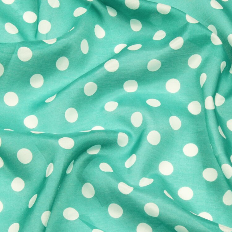 Mini white polka dot print on deep green bottom silk cotton blended fabric,SCT532