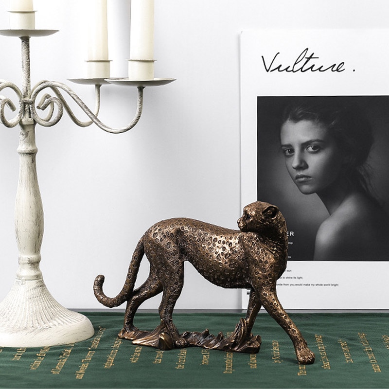 Harpiks gylden leopard gepard simulation dyr dekorative ornamenter moderne boligindretning boligtilbehør skulptur