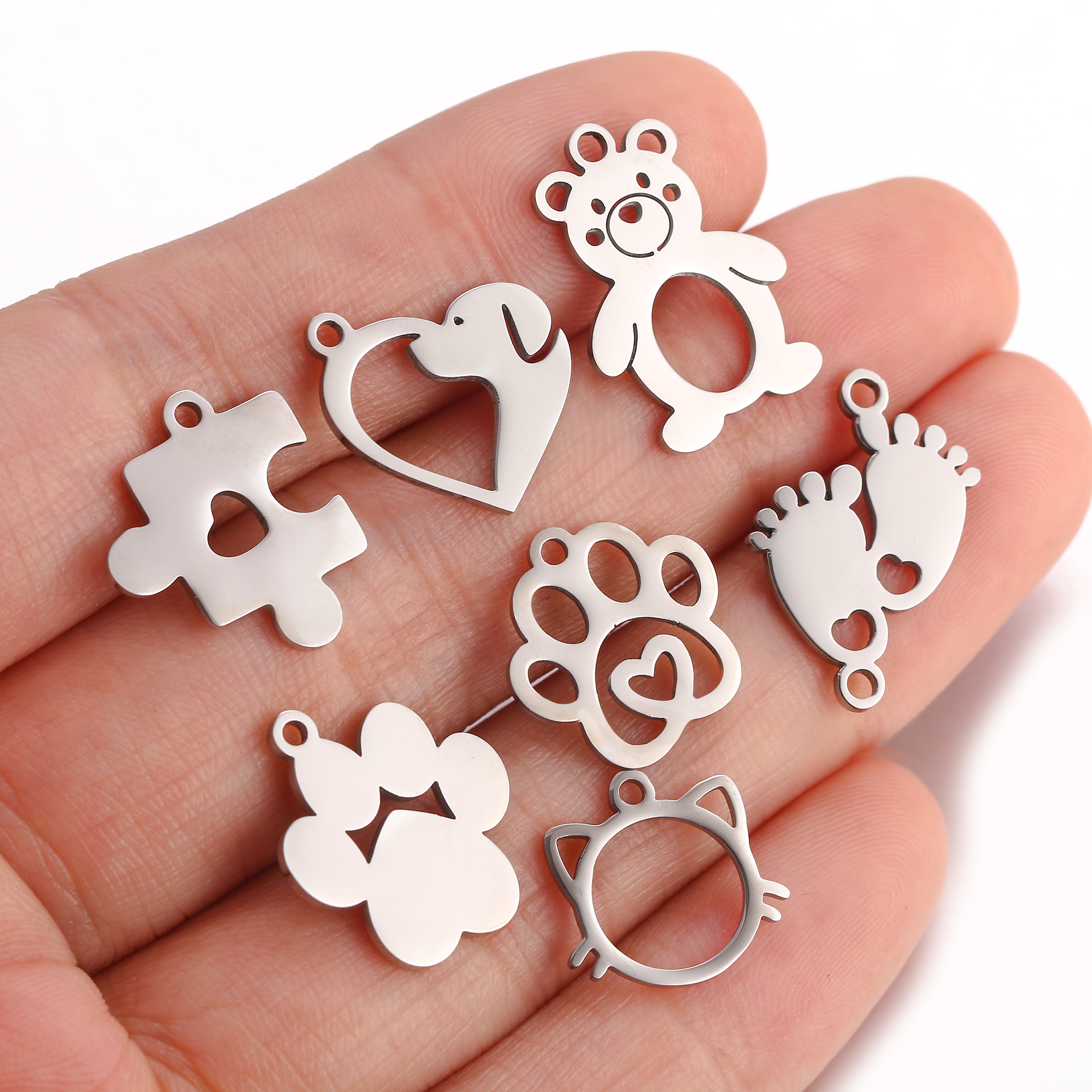 5 unids/lote de dijes con temática de animales, pata de gato/corazón de amor, garra de perro/herradura, colgantes de acero inoxidable, manualidades DIY, suministros para hacer joyas