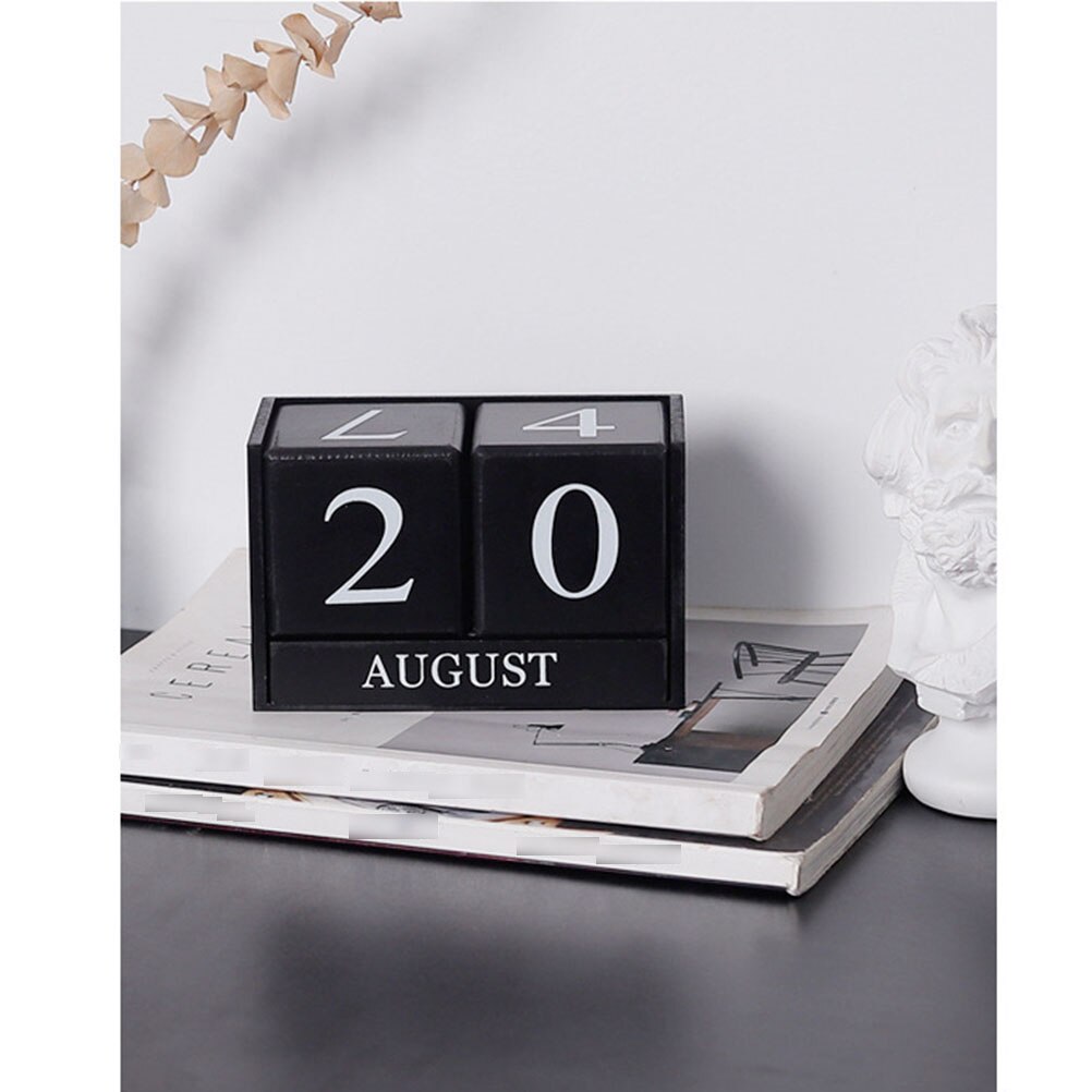 3pcs Desktop Wooden Manual Calendar Office Decoration Table Home Ornament Decor(Black)