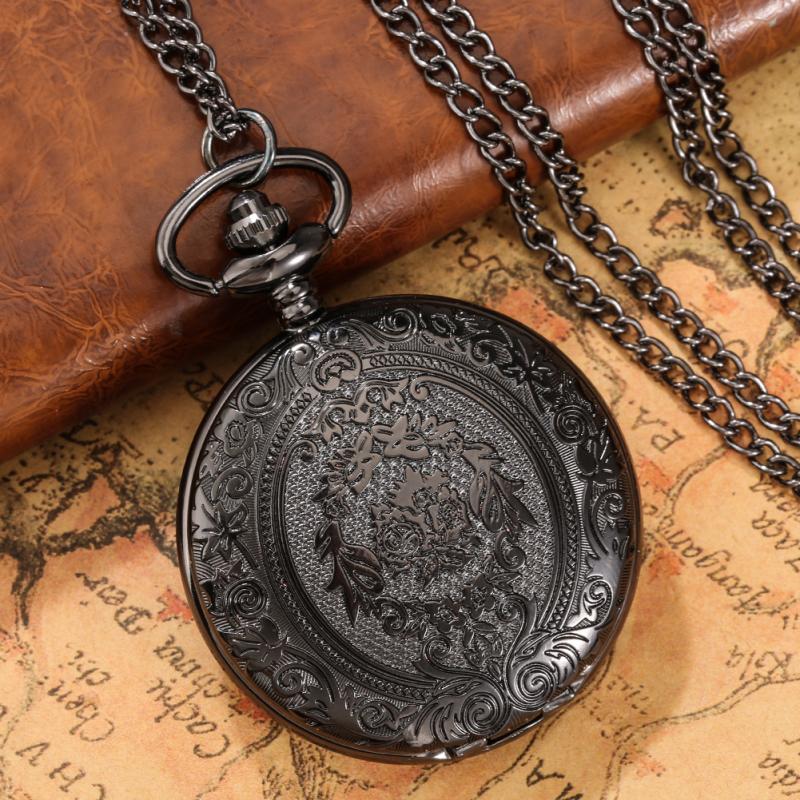 Reloj de bolsillo de cuarzo con grabado Floral antiguo para hombre y mujer, colgante de cadena fina con números arábigos, Estilo Vintage