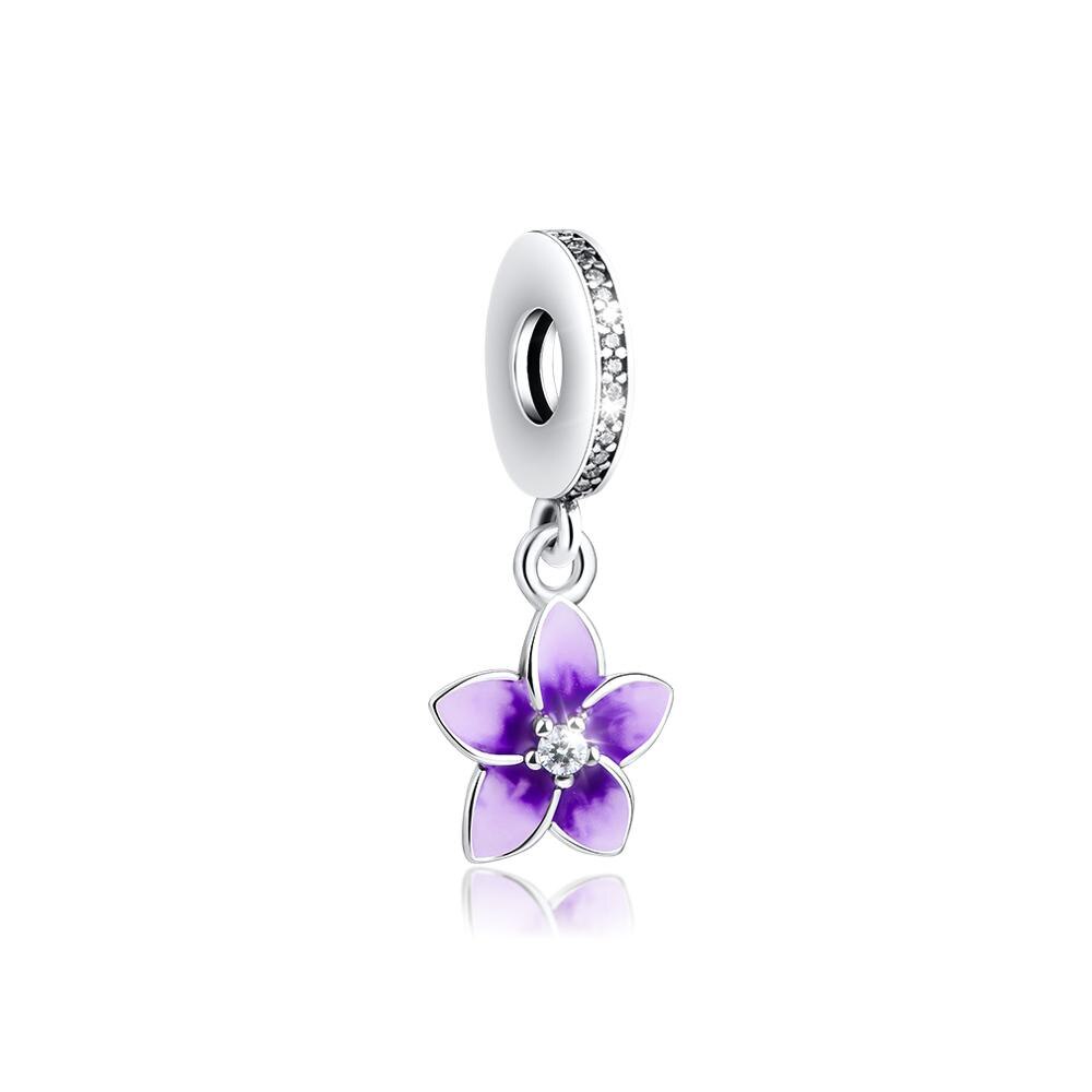 CKK DIY Passt Perlen Armbänder Magnolie Blüte Charme mit Blass Lila Emaille 925 Sterling-Silber-Schmuck