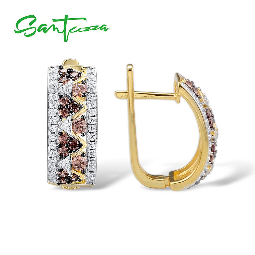 SANTUZZA 925 Sterling Silber Stud Ohrringe Schmuck Ohrringe Für Frauen Runde Schokolade Weiß Cubic Zirkon 925 Sterling Party