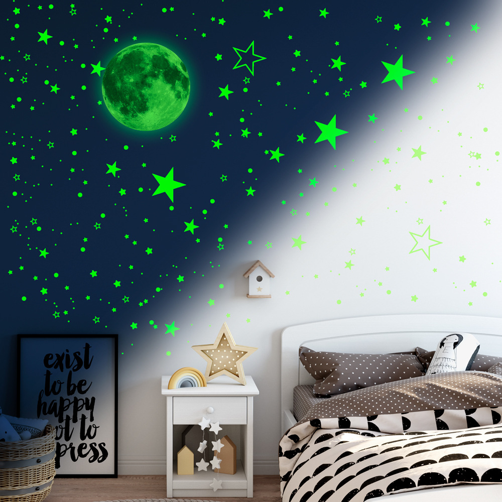 1049 Stuks Lichtgevende Moon &amp; Star Muurstickers Home Decor Diy Decals Kinderkamer Decoratie Fluorescent Glow In The Dark stickers