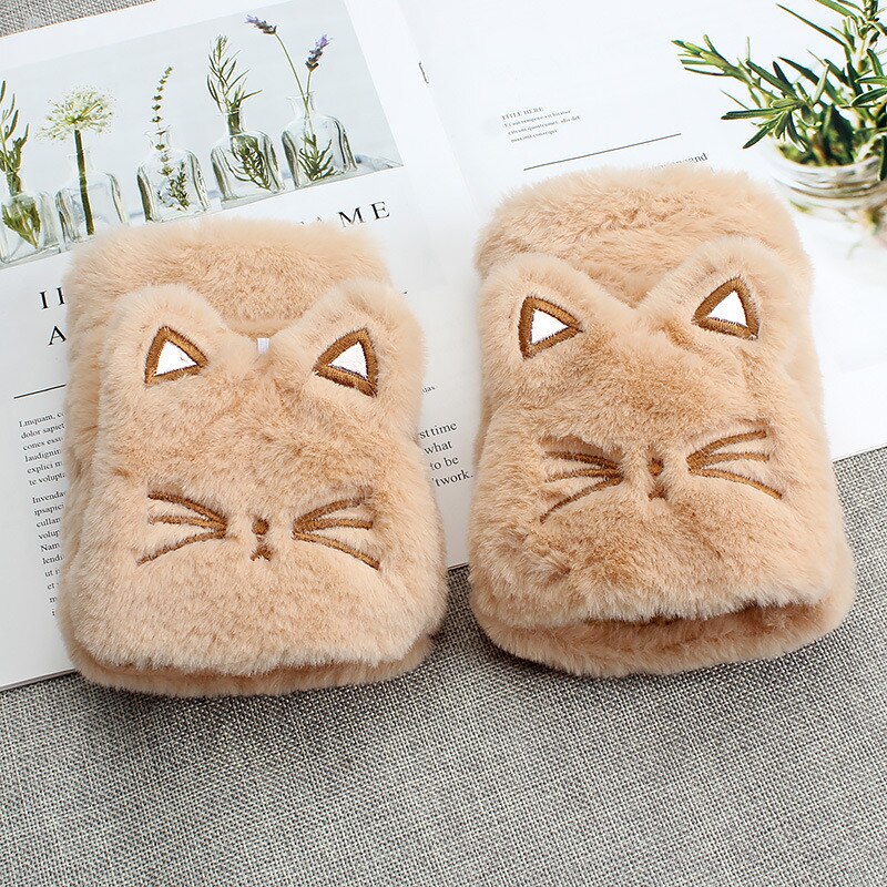 Kinder Mädchen Halbe Finger Flip Fäustlinge Plüsch Dicken Fahren Handschuhe Nette Katze Touchscreen Handschuhe für Mädchen Winter Warme Handschuhe: 2-Brown
