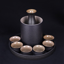 Japansk stil keramisk sake gryde kop sæt sort keramik spiritus kolbe vinflaske kopper bakke 9 stk / sæt