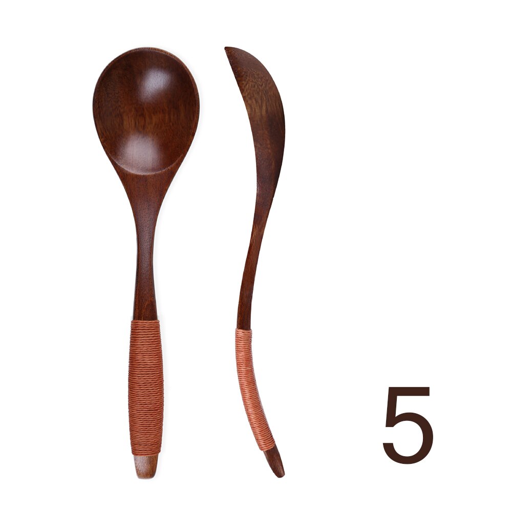 Natural Wood Spoon Bamboo Kitchen Cooking Dining Soup Tea Honey Coffee Utensil Tools Soup-Teaspoon Tableware 1Pc: D 5