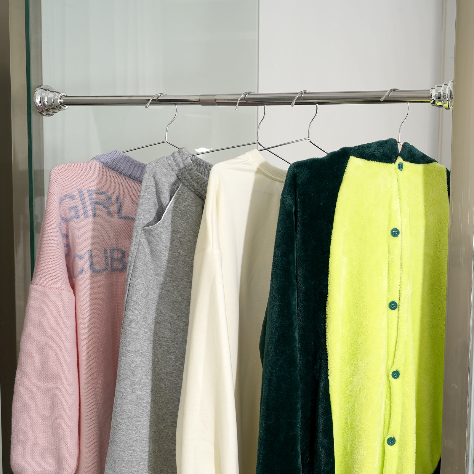 Bathroom Shower Rod Stainless Steel Clothes Hanging Drying Rail Punch-Free Curtain Telescopic Bar Reusable Balcony Expansion Rod