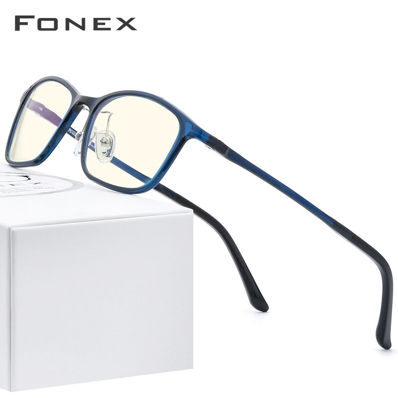 FONEX Ultem TR90 Anti Blue Light Glasses Men Goggles Protection Eyewear Blocking Antiblue Gaming Computer Eyeglasses Women AB03: Blue