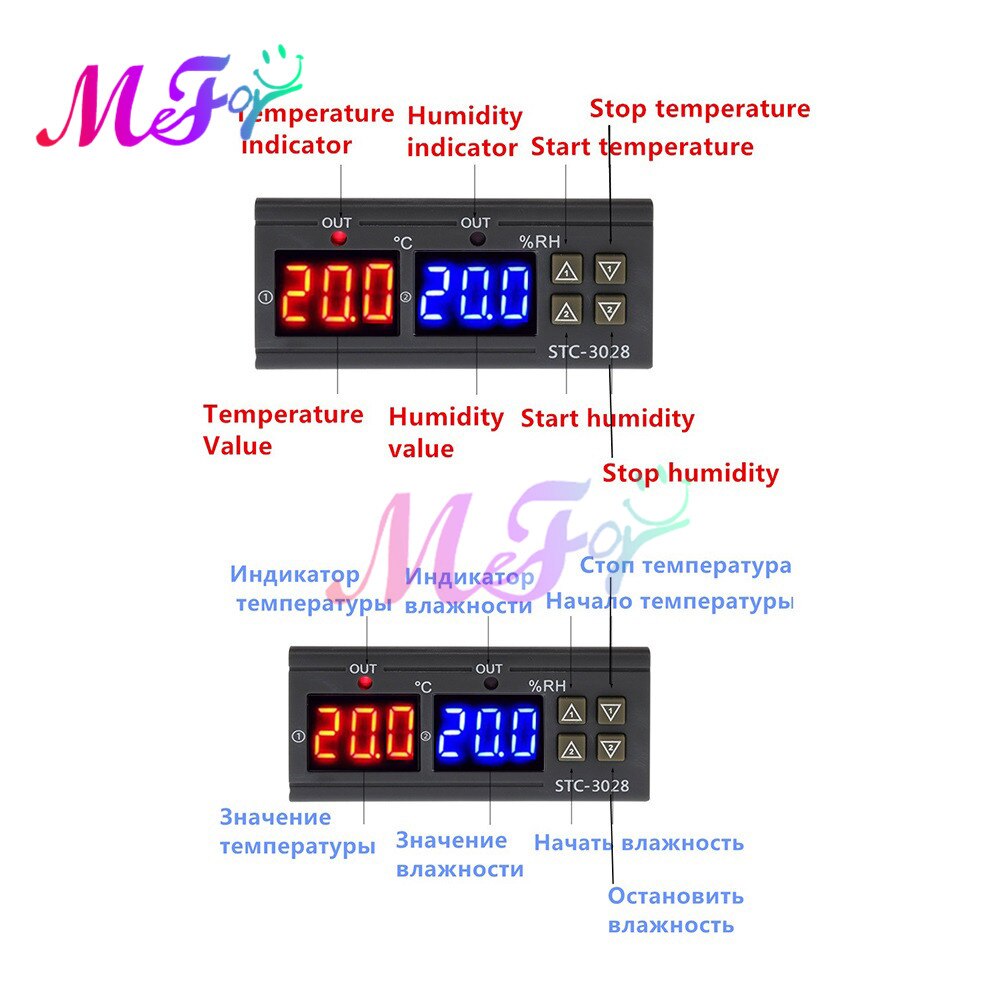 Digital Thermostat STC-3028 Temperature Humidity Controller Sensor Thermostat Humidistat Thermometer Hygrometer Control Switch