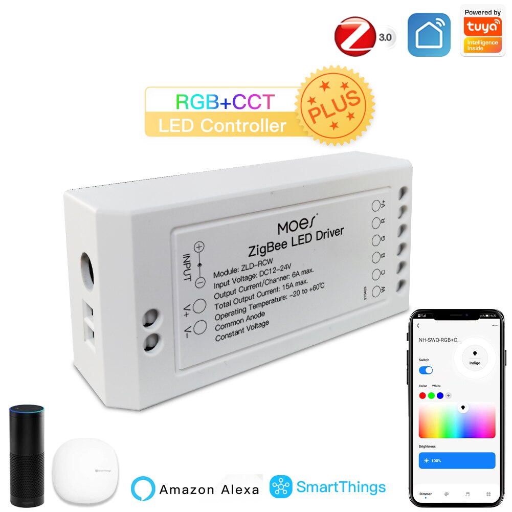 MoesHouse – Module variateur intelligent ZigBee, rvb CCT, pour bande LED, contrôle avec application Tuya, Alexa Echo Goolge, pour la maison: 1 PC ZigBee RGBCCT