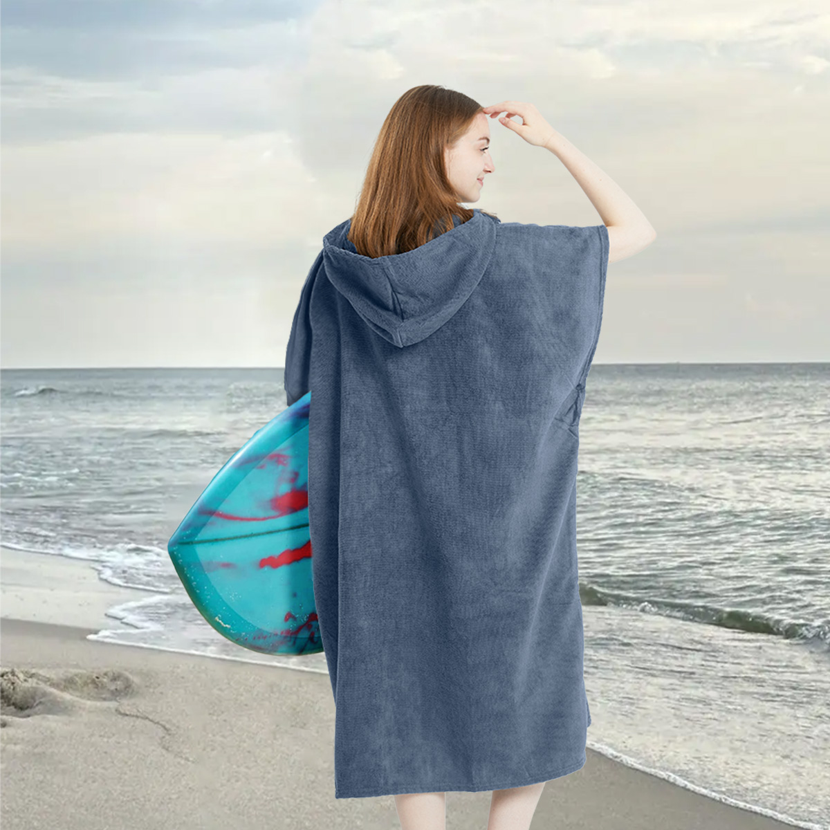 1 Stück (75*110cm) Mikrofaser-Handtuch-Poncho für Erwachsene, Frottee-Badehandtuch für Damen und Herren, Surfen-Umziehtuch