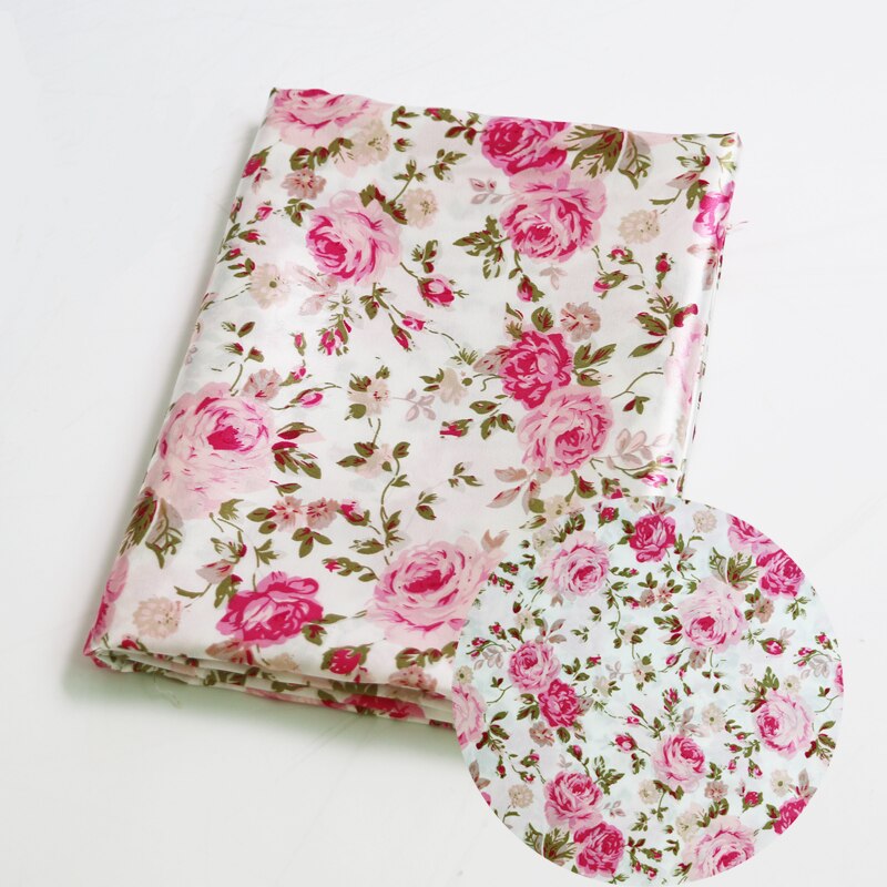 100cm * 120cm Rose Bloemenprint Satijnen Doek Materiaal Roze Bloemenprint Nachtkleding Jurken Stoffen Patchwork Ticidos