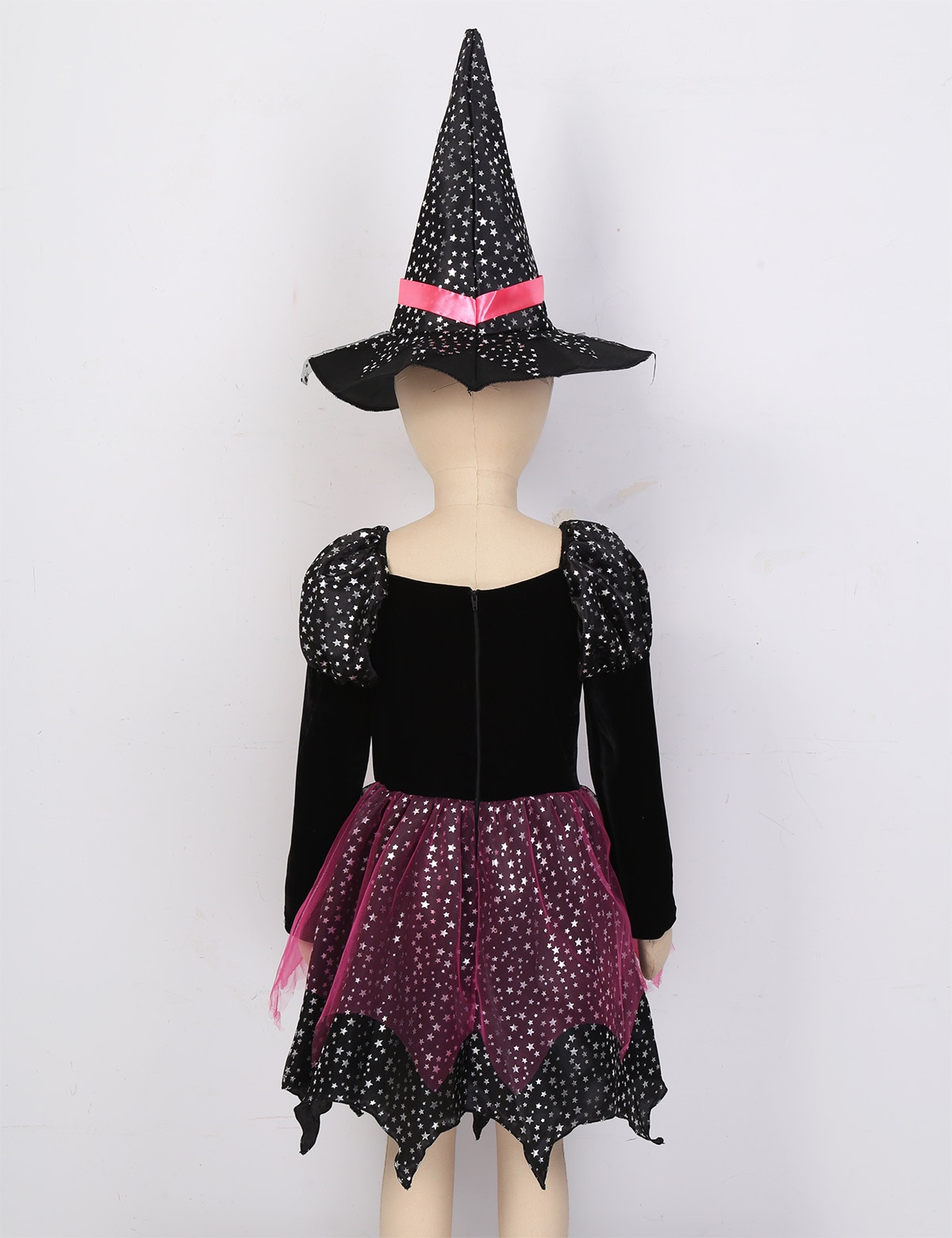 Robe en Tulle pour enfants, tenue de Costume pour filles, manches longues, étoiles argentées scintillantes, robe imprimée avec chapeau pointu, baguette, ensemble de sacs à bonbons