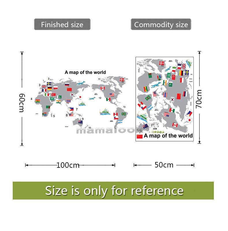 7 Kinds Large World Map Wall Stickers Cartoon Map Home Decor for Kids Room Vinyl DIY Wall Decals Travel round The World Sticker: G