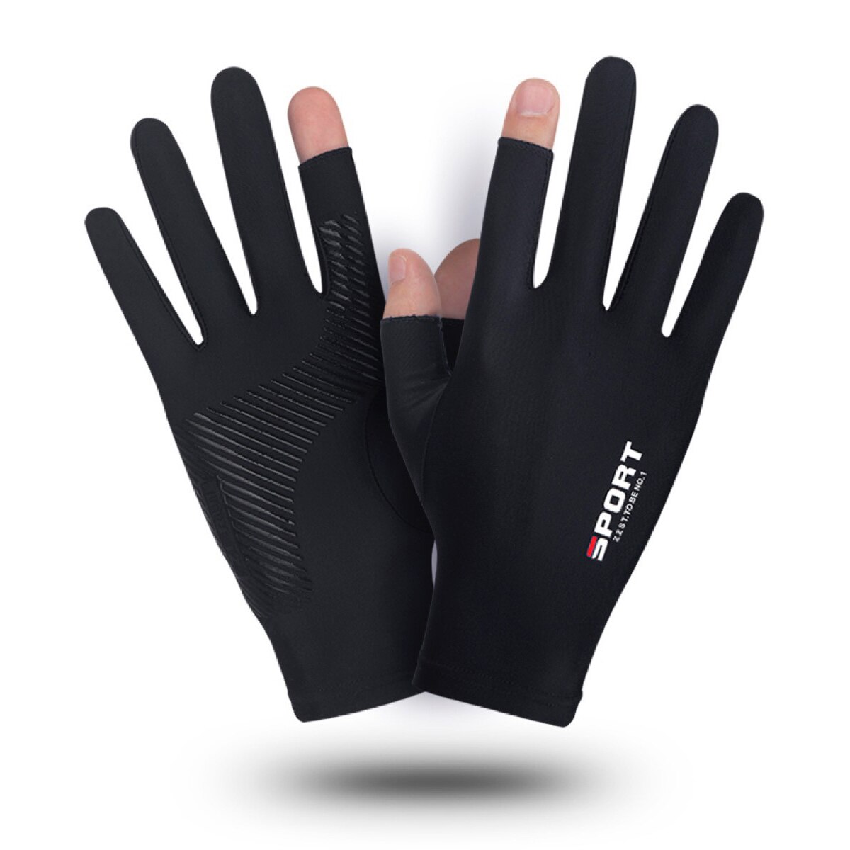 Gants antidérapants d'été en soie glacée, protection solaire fine, en Lycra, haute élasticité, en Silicone, pour la pêche: Black / M