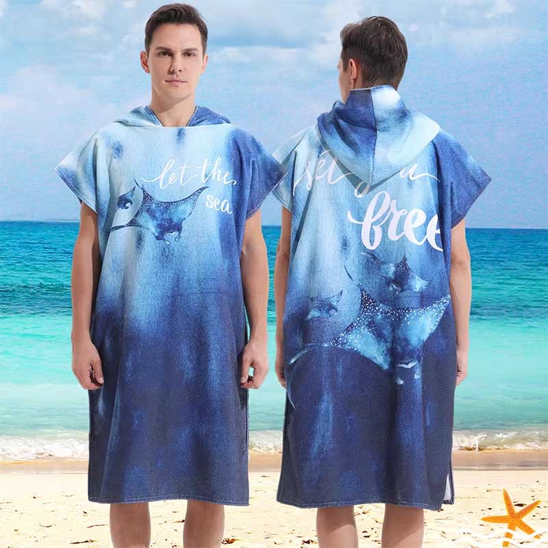 Surfponcho, waterabsorberende capuchon, microvezel strandlaken, badhanddoek, zwemhanddoek, wetsuit poncho voor volwassenen: zwart