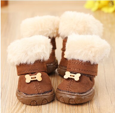 4pcs/set Pet Dog Shoes Winter Super Warm Cotton Dog Boots Anti Slip Shoes For Small Medium Dog Pet Product Chihuahua Snow Boots: stlye-2