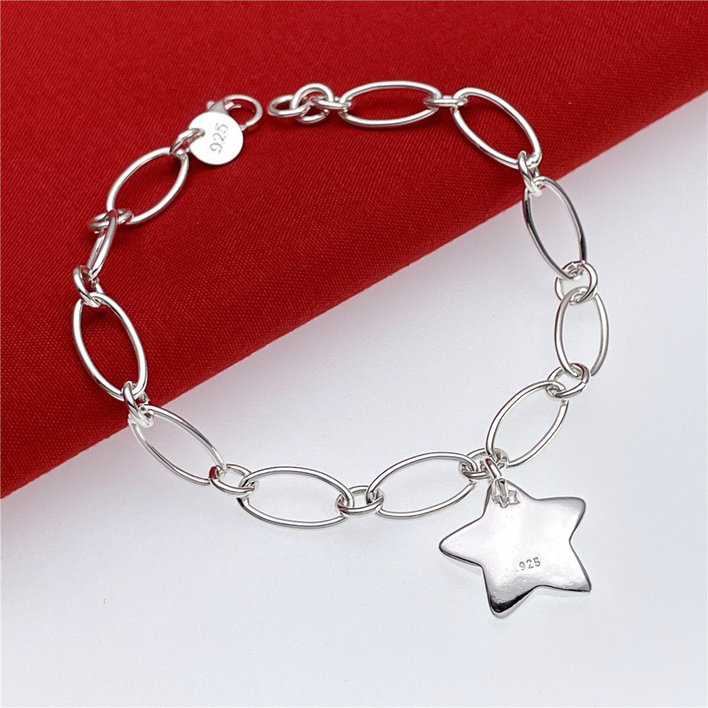 some style Cute 925 silver bracelets charms heart nice for wedding women chain Charm gorgeous jewelry 8inch 20cm: D011