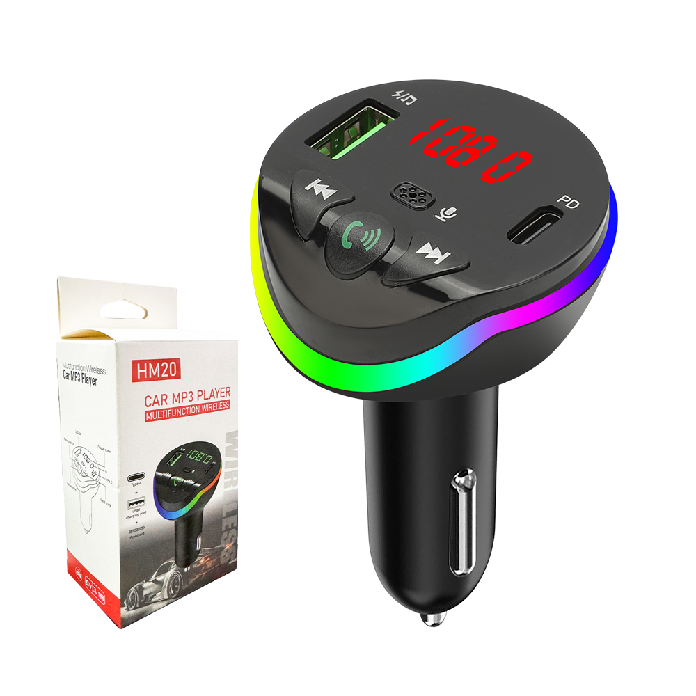 Modulador de transmisor FM para coche, Bluetooth 5,0, llamada manos libres, reproductor MP3, USB PD, cargador rápido de 66W con Cable 3 en 1 para IPhone y Huawei: Rojo