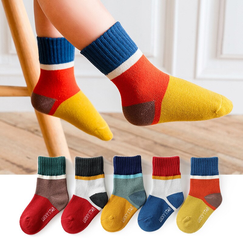 Chaussettes courtes en coton pour enfants de 1 à 12 ans, 5 pièces, chaussettes respirantes avec cœur pour garçons et filles, collection automne et hiver