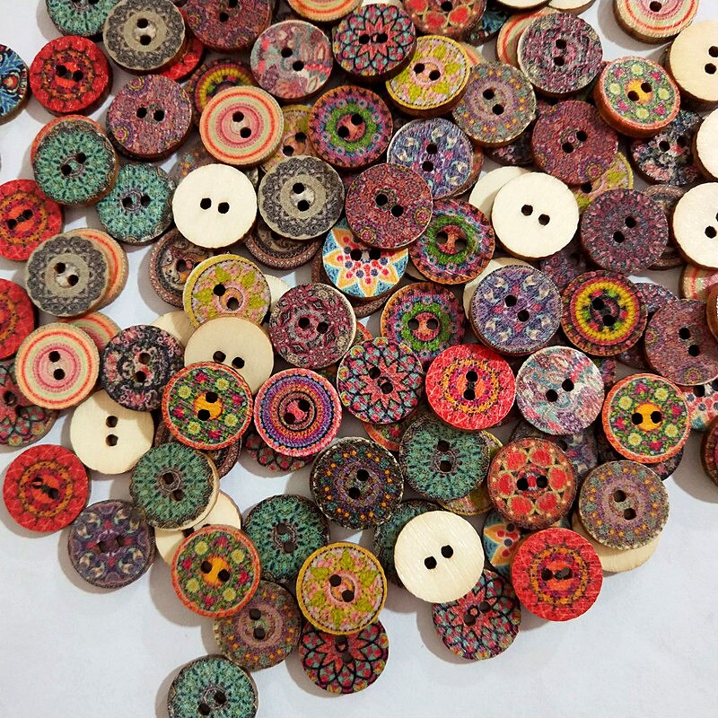 50Pcs Retro Serie Hout Knoppen Voor Handwerk Naaien Plakboek Kleding Ambachten Accessoires Card Decor 15-25Mm