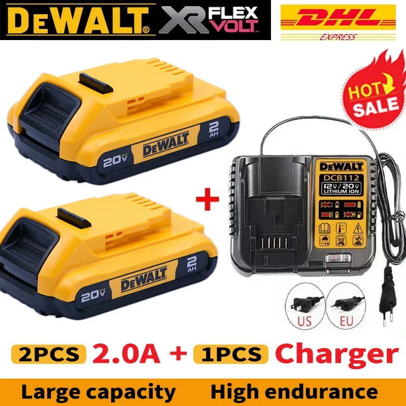 Originalt dewalt batteri 20v, 2.0v-9.0ah,  genopladeligt lithium-ion-batteri, dcb 115,  dcb 118,  dewalt værktøjsbatteri + oplader: Burgunder