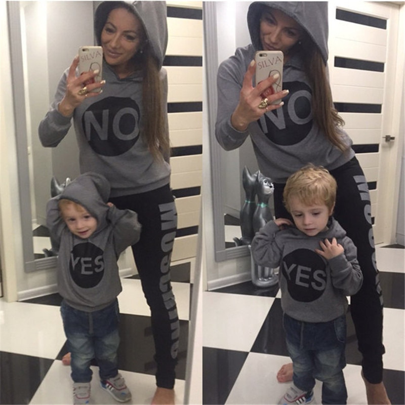 Maman et moi vêtements "oui" "non" lettre imprimé automne maman fille sweat sweat à capuche décontracté maman fils tenues C0530