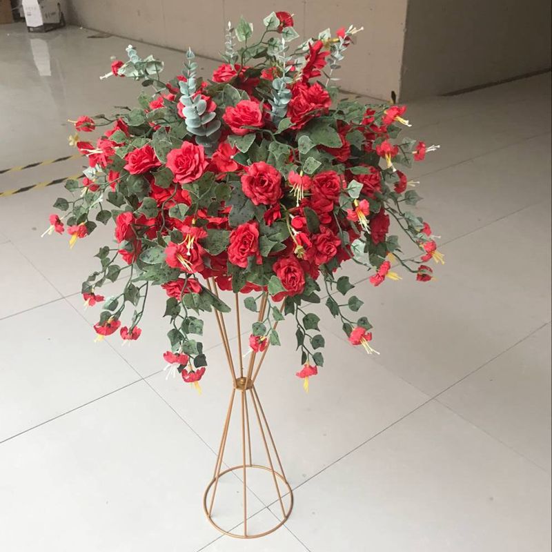 Brugerdefinerede 38cm silke rose kunstige blomster kugle centerpieces arrangement indretning vej bly til bryllup bagtæppe bord blomst bold: Rød