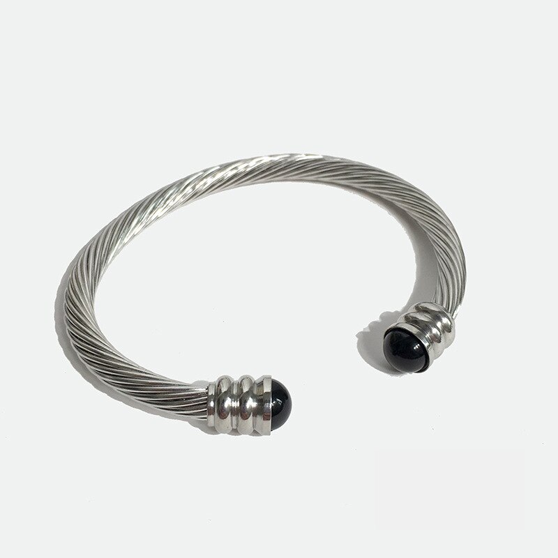 Stainless Steel Bracelets Bangles Jewelry Silver Gold Plated Crystal Cuff Bangle Bracelet Wrist Bracelet Jewelry for Women: Silver Black